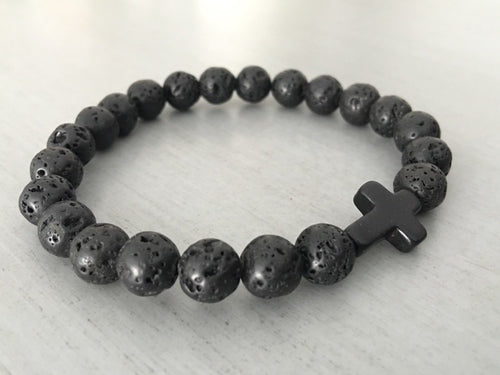 Healing Lava Stone Black Cross Bracelets