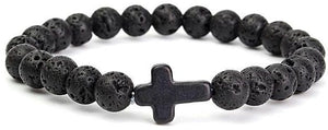 Healing Lava Stone Black Cross Bracelets