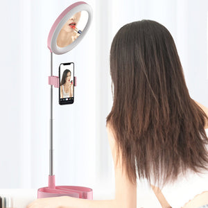Dimmable Selfie Ringlight With Cellphone Holder at Makeup Stand